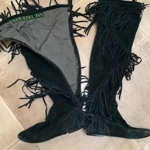 Suede Sam Edelman knee high tassel boots